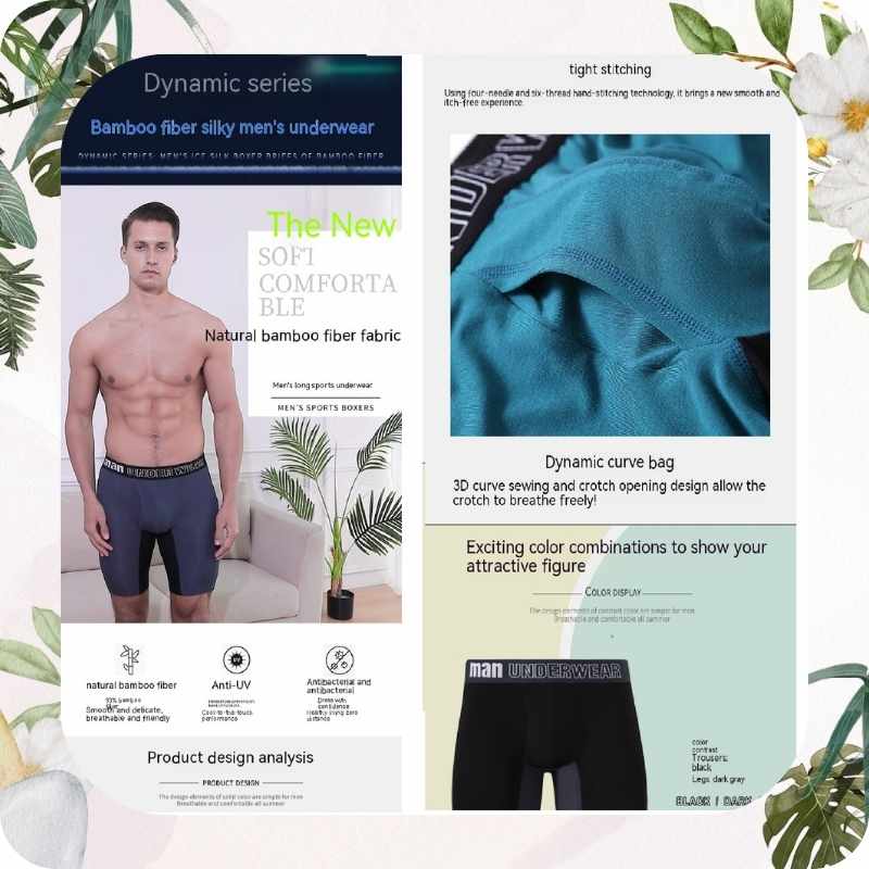 Advertisement for men's underwear with text and images of a man wearing the product.