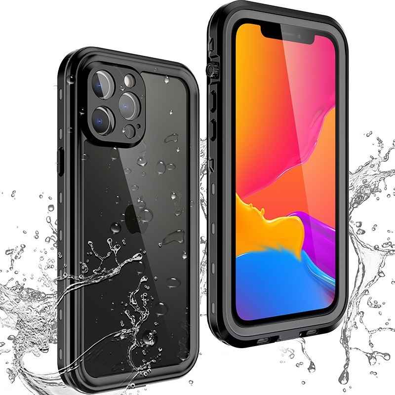 Back and front view of the waterproof iPhone case—durable, shockproof, and designed for swimming, diving, and showering