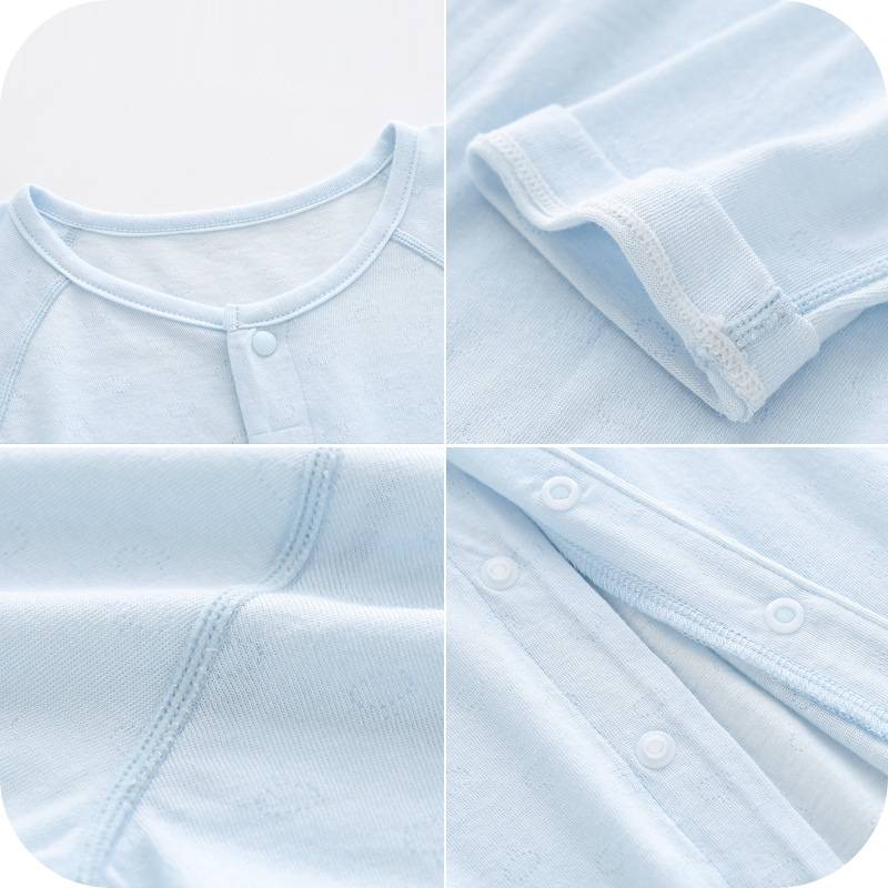 Showing a Closeup of the Stitching and Buttons of the Ultra-thin Bamboo Fiber Baby One Piece Pajamas