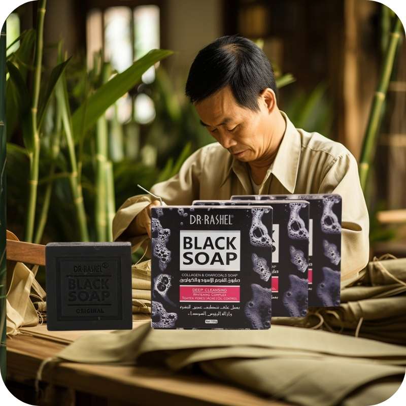 Showing Four Bars Handmade 100% Natural Charcoal Bamboo Soap Infused with Essential Oils