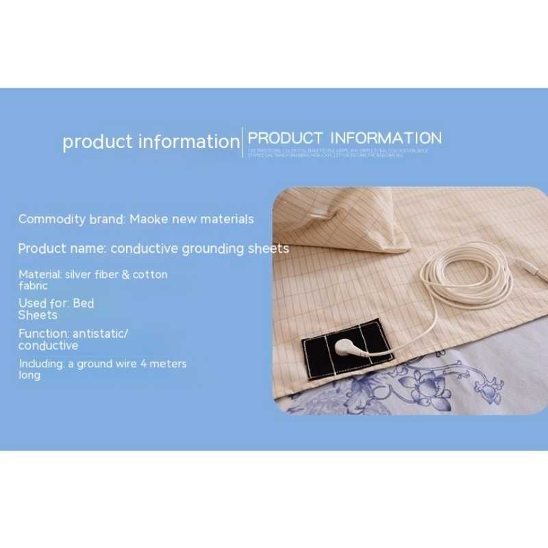 Product information for the Conductive 10 Silver Fiber Grounding Bed Sheet with Cable—features, dimensions, and specifications