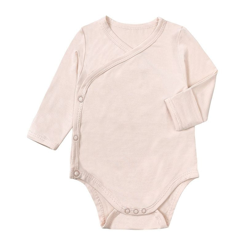 Showing a Single Pink Bamboo Fiber Baby Long Sleeve Bodysuit Jumpsuit