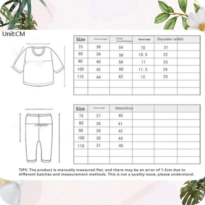 Size chart for clothing with measurements in centimeters on a white background.