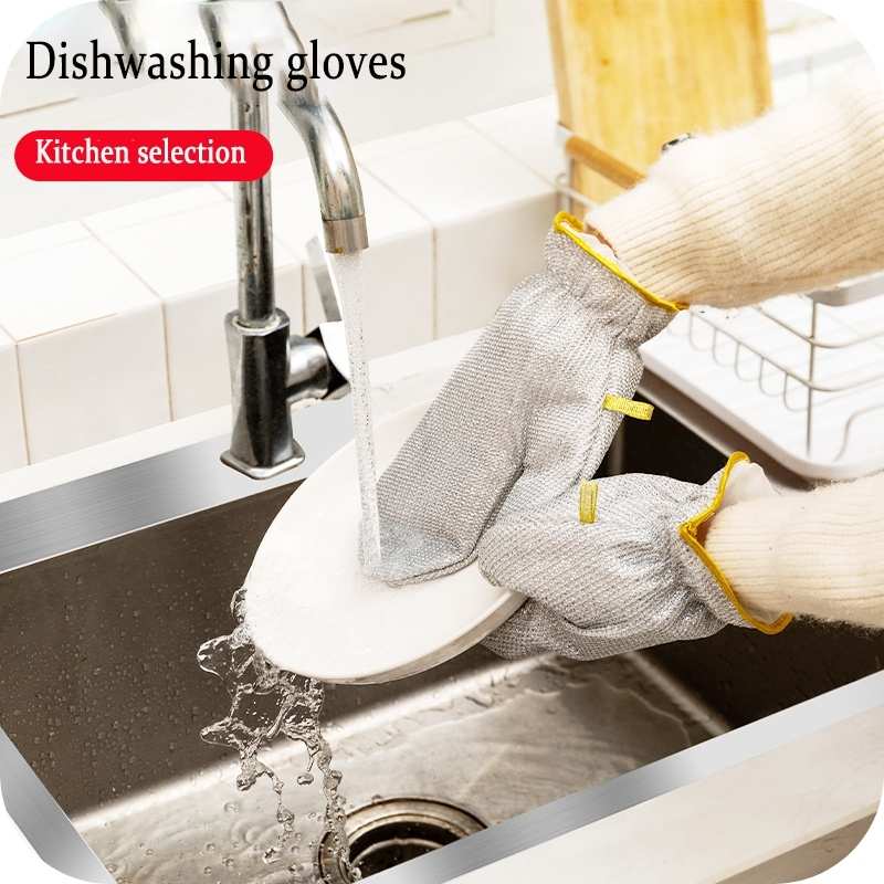 Showing Washing a plate with the Bamboo Fiber Non-Oily Dishwashing Glove Perfect Gift