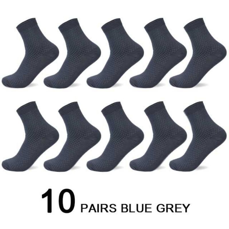Showing 10 pairs blue grey Bamboo Fiber Men Breathable Socks