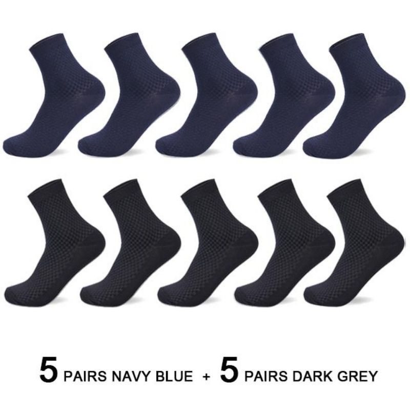 Showing 5 pairs navy blue + dark grey Bamboo Fiber Men Breathable Socks
