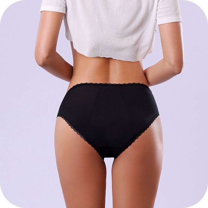 Showing the Back view of the Women's Lace Bamboo and Cotton Fiber Four-layer Sanitary Underwear