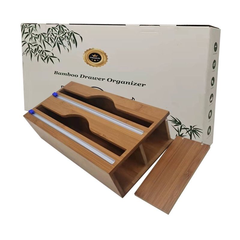 Showing the Bamboo Cling Film Holder & Cutter Box with Box