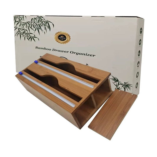 Showing the Bamboo Cling Film Holder & Cutter Box with Box