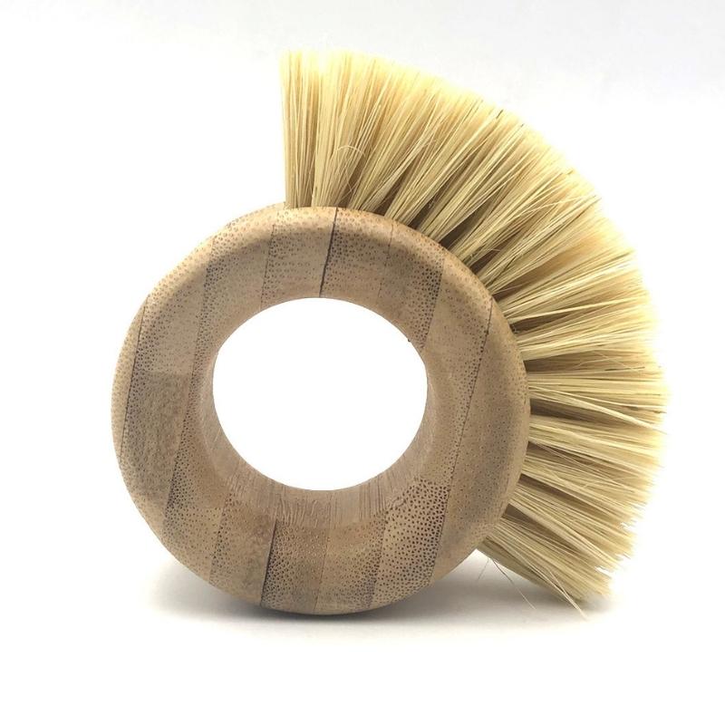 Showing the Bamboo Wood and Sisal Kitchen Cleaning Brush Standing on its Side