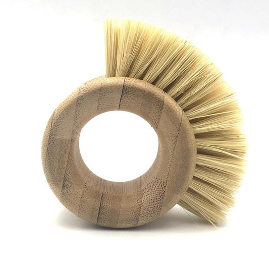 Showing the Bamboo Wood and Sisal Kitchen Cleaning Brush Standing on its Side