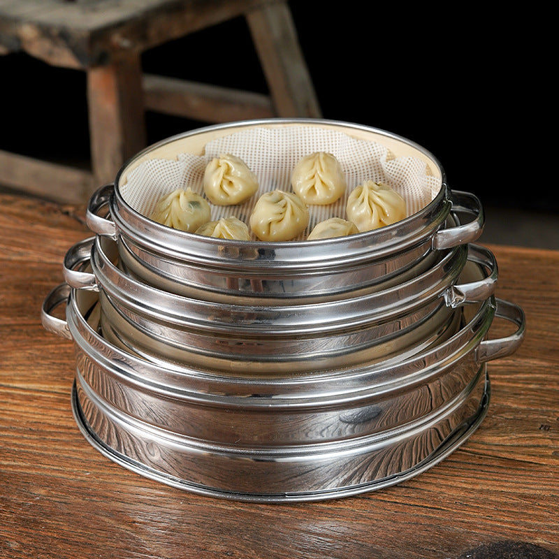 Showing the Bamboo and Stainless-Steel Steamer for Dumplings Buns Snacks and More