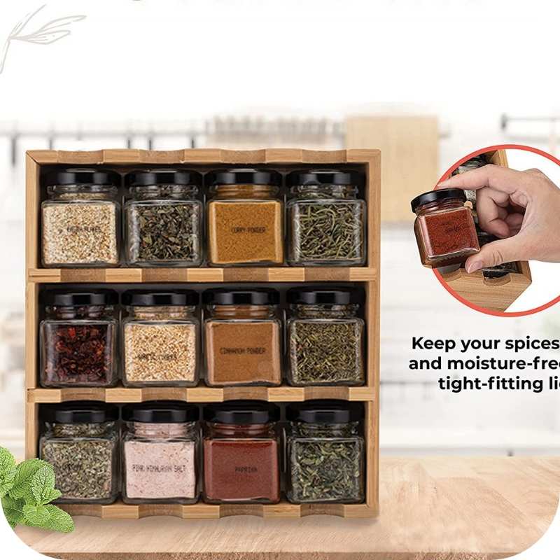 Showing the Bottle of the Wall-mounted or Free-Standing Kitchen 12-grid Bamboo Cruet Shelf