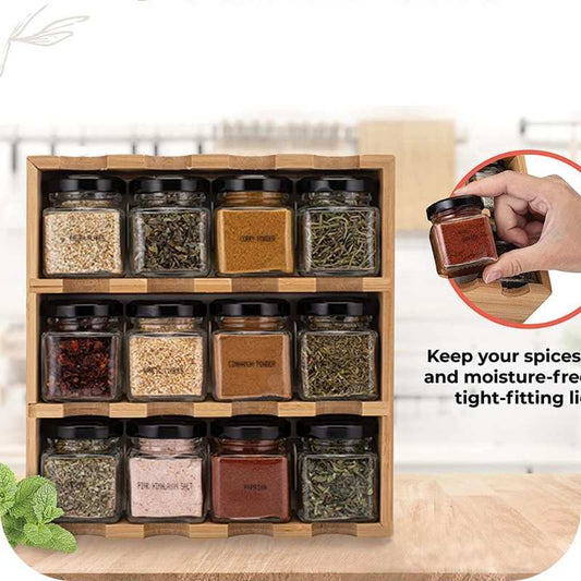 Showing the Bottle of the Wall-mounted or Free-Standing Kitchen 12-grid Bamboo Cruet Shelf