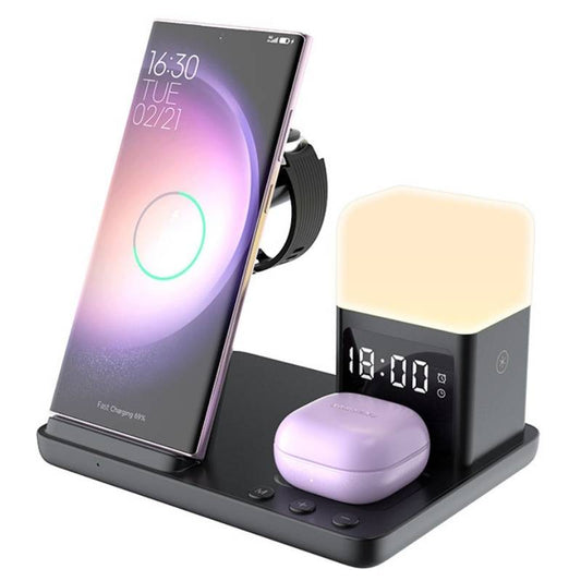 6-in-1 Wireless Charger with Night Lamp & Alarm Clock – Fast Charging