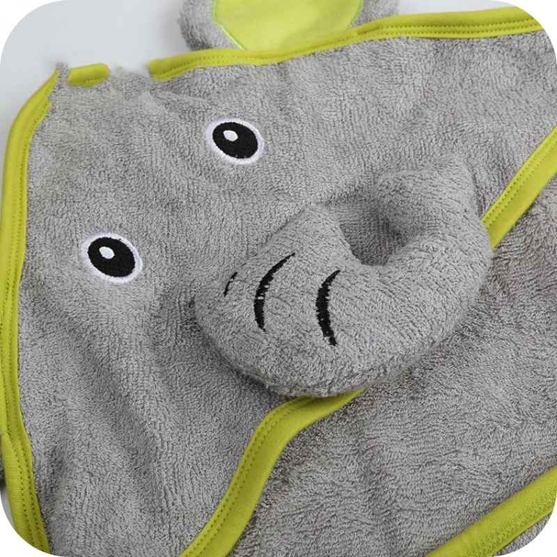 Showing the Closeup Elephant Bamboo Fiber Cartoon Bath Towel with Cloak Hood