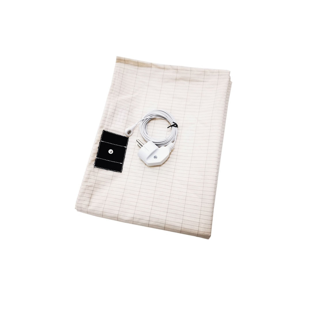 Showing a closeup of a folded Conductive 10 Silver Fiber Grounding Bed Sheet with Cable 