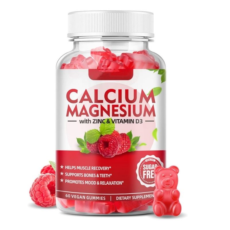 Showing a Closeup of the Bottle Of Nourish Your Whole Family with the Calcium Magnesium Gummies 