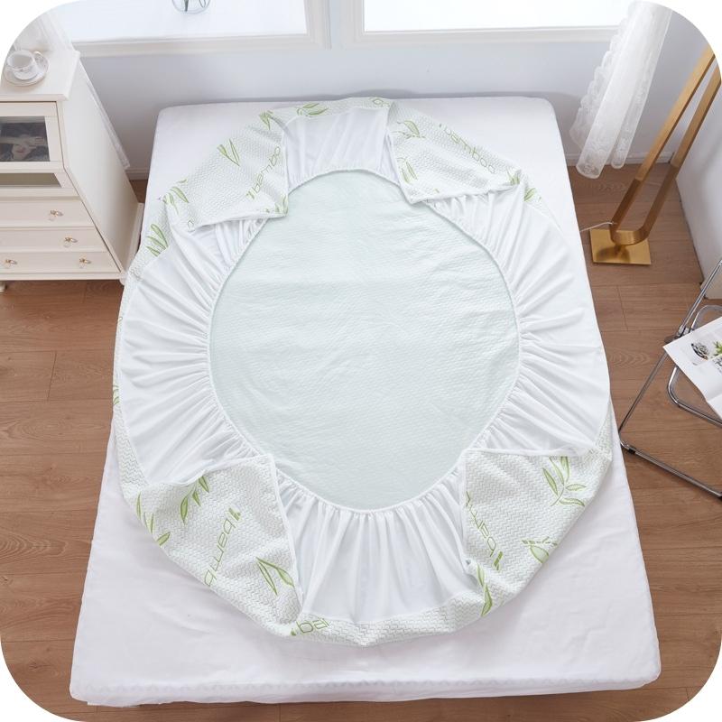 Fitted white mattress protector cover with a bamboo fiber air layer and a floral pattern