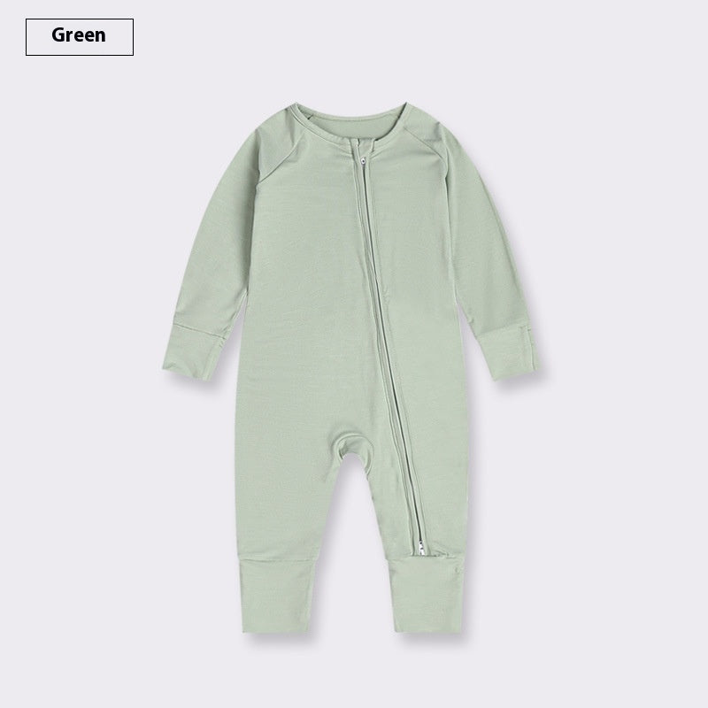 Showing the Green Bamboo Fiber Baby Jumpsuit Baby Zipper Pajamas