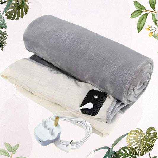 Right side view of folded winter grounding blanket in soft gray, highlighting its premium fabric and grounding benefits