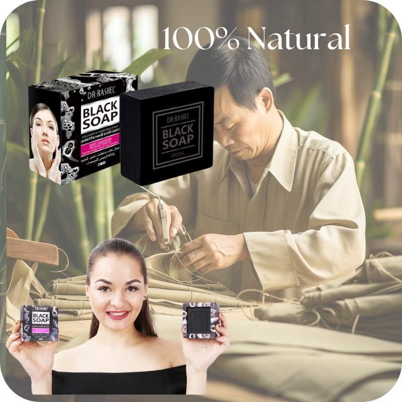 Showing Lady with one Bar Handmade 100% Natural Charcoal Bamboo Soap Infused with Essential Oils 