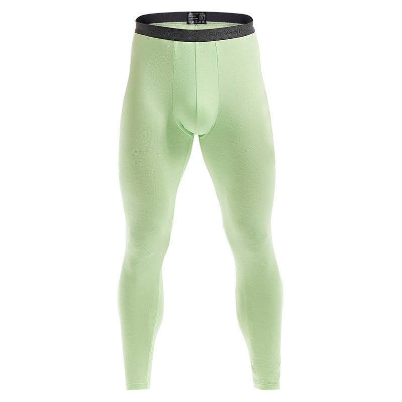 Men's light green bamboo fiber pajama pants with slim bottoming fit, showcasing breathable, moisture-wicking fabric and hypoallergenic comfort.
