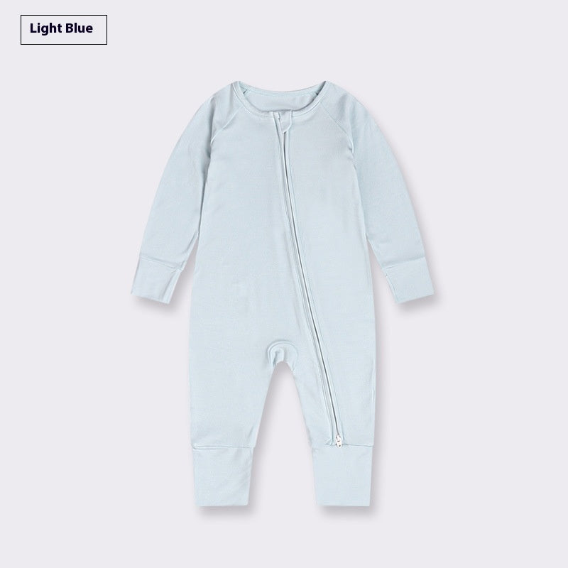 Showing the Light Grey Bamboo Fiber Baby Jumpsuit Baby Zipper Pajamas