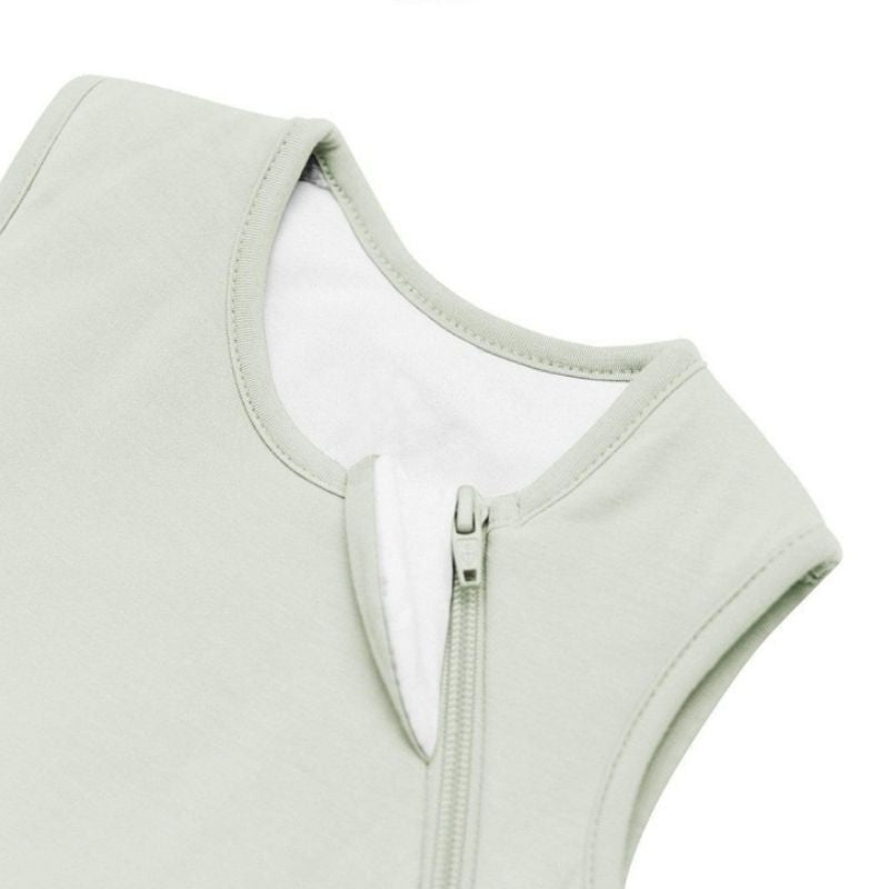 Light gray baby sleeping bag with a zipper on a white background