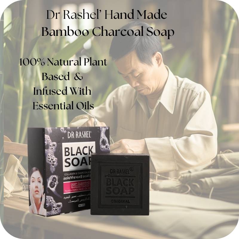 Showing one Bar Handmade 100% Natural Charcoal Bamboo Soap Infused with Essential Oils 