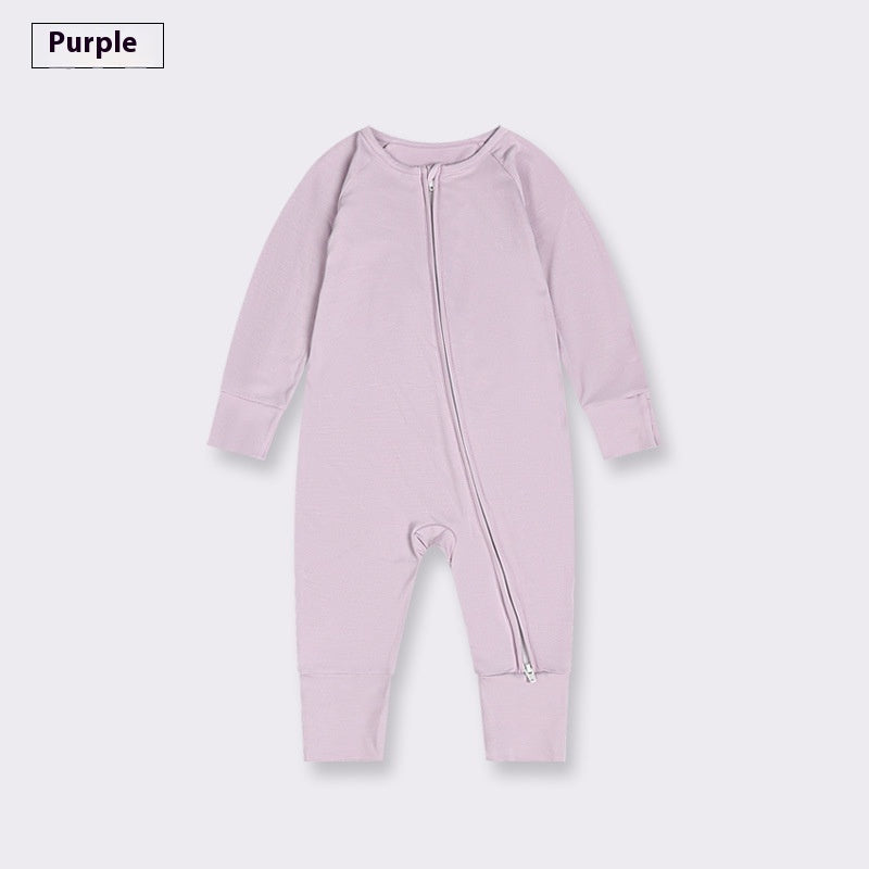 Showing the Purple Bamboo Fiber Baby Jumpsuit Baby Zipper Pajamas
