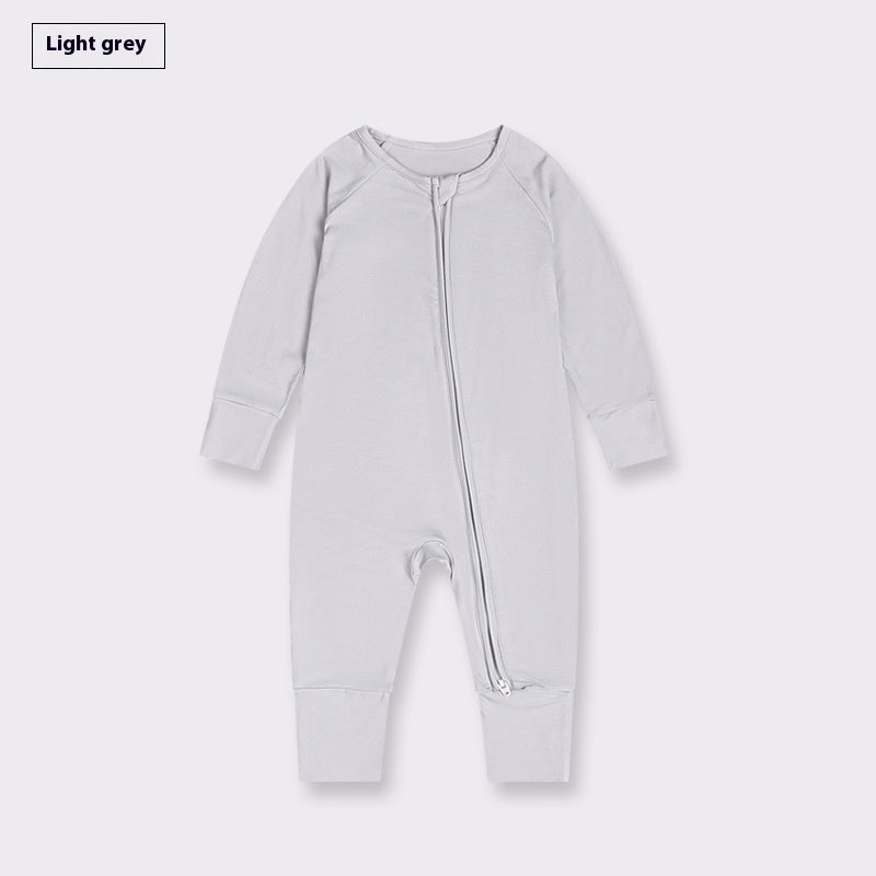 Showing the Light Grey Bamboo Fiber Baby Jumpsuit Baby Zipper Pajamas