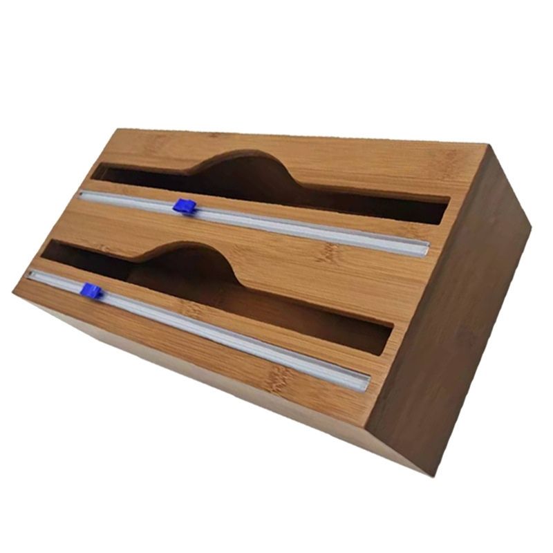 Showing the Side View of the Two-Tier Bamboo Cling Film Holder & Cutter