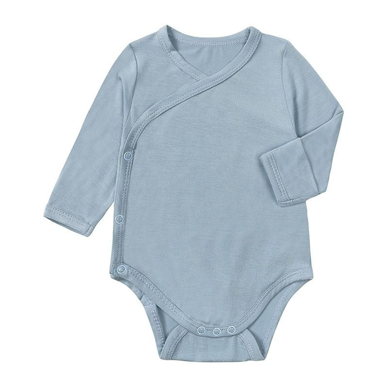 Showing a Single Blue Bamboo Fiber Baby Long Sleeve Bodysuit Jumpsuit 