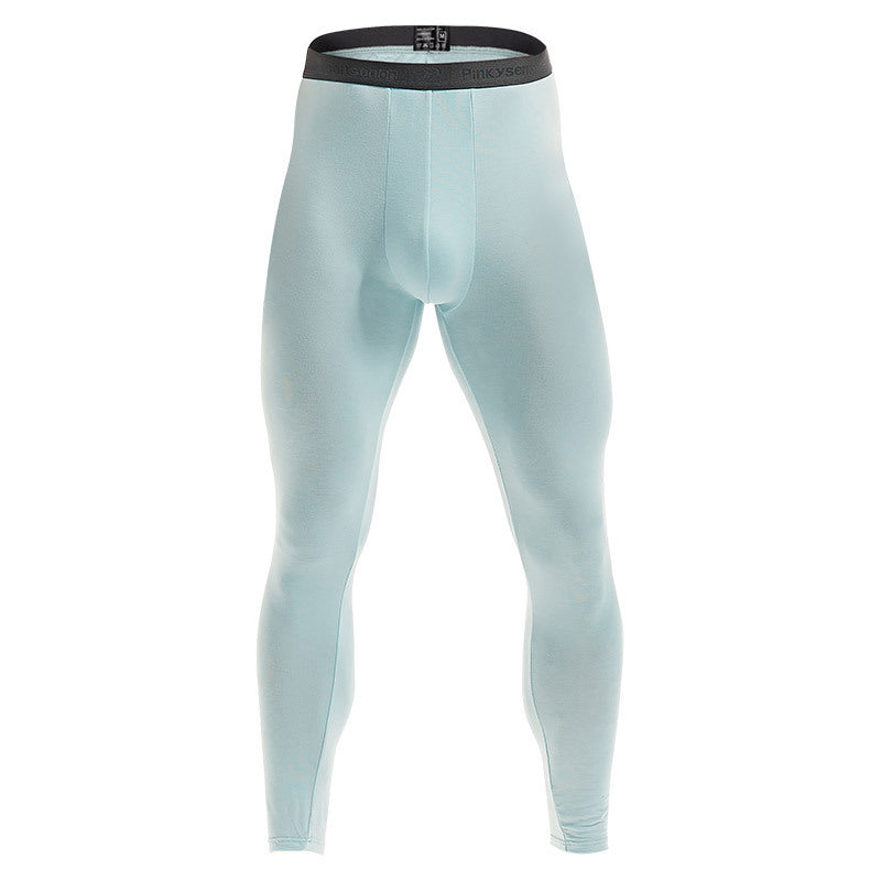 Men's sky blue bamboo fiber pajama pants with slim bottoming fit, breathable and hypoallergenic design, displayed folded on a neutral background.