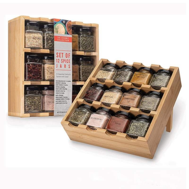 Showing the Standing Wall-mounted or Free-Standing Kitchen 12-grid Bamboo Cruet Shelf