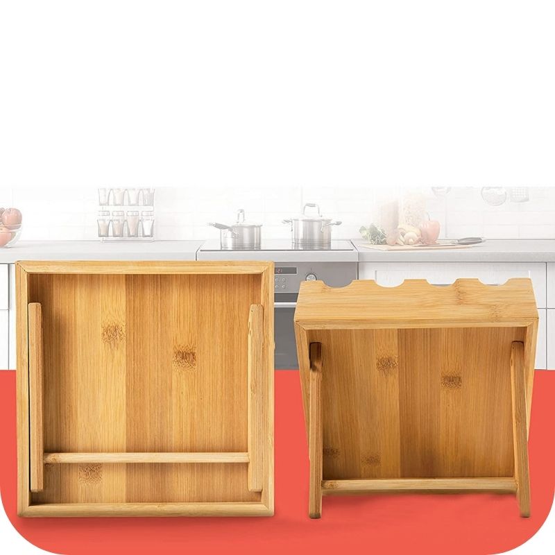 Showing the Support legs of the Wall-mounted or Free-Standing Kitchen 12-grid Bamboo Cruet Shelf