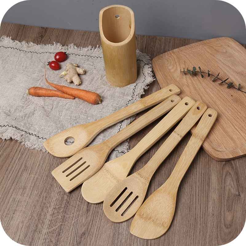 Showing The Bamboo Household Non-stick Cooking set in on a Table