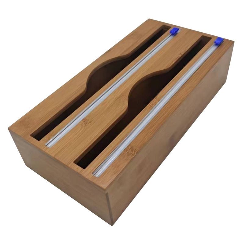 Showing the Two-Tier Bamboo Cling Film Holder & Cutter