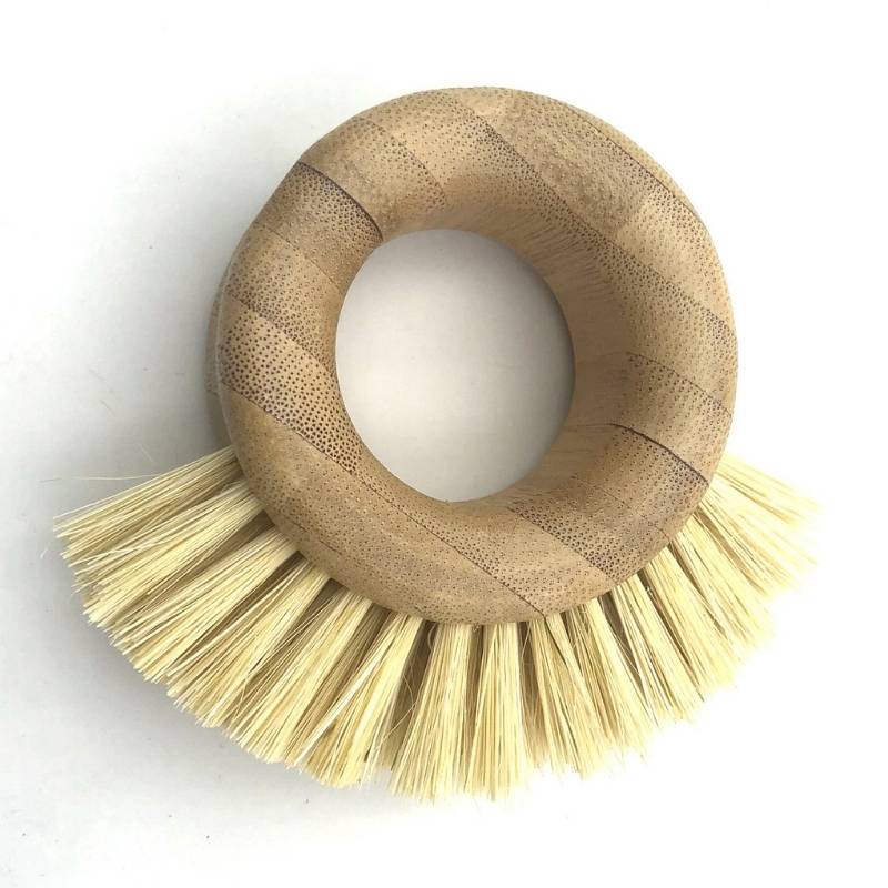 Showing the Top View of the Bamboo Wood and Sisal Kitchen Cleaning Brush 
