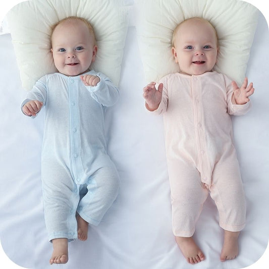 Showing Two Babies Wearing the Ultra-thin Bamboo Fiber Baby One Piece Pajamas