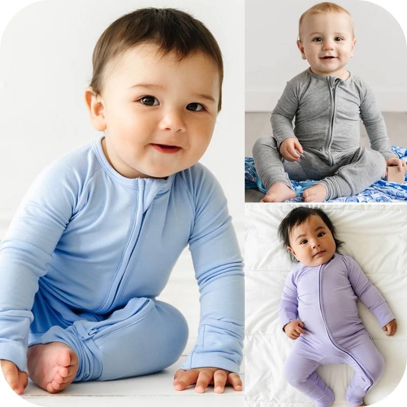 Showing a Variety of the Bamboo Fiber Baby Zipper Jumpsuit Pajamas