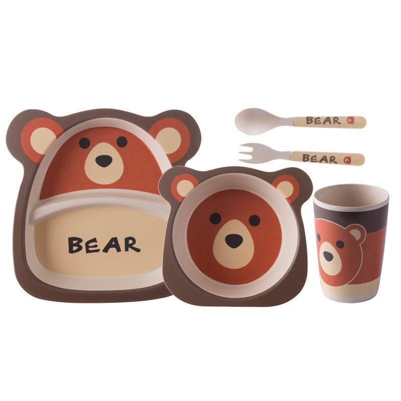 Bamboo Fiber Children's Compartment Tray Spork Tableware Set