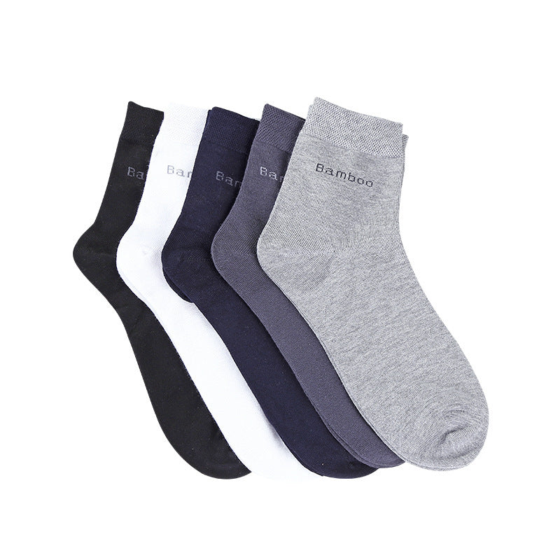 Solid Color Men's Mid-tube Bamboo Fiber Socks