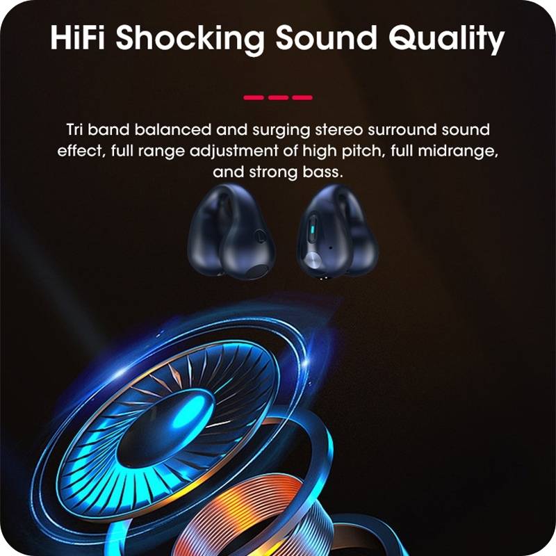 Advertisement for high-fidelity earbuds with sound wave graphics and text on a dark background.
