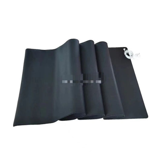 Close-up of a heavy-duty grounding mat, highlighting its durable material, non-slip surface, and conductive properties for stability.