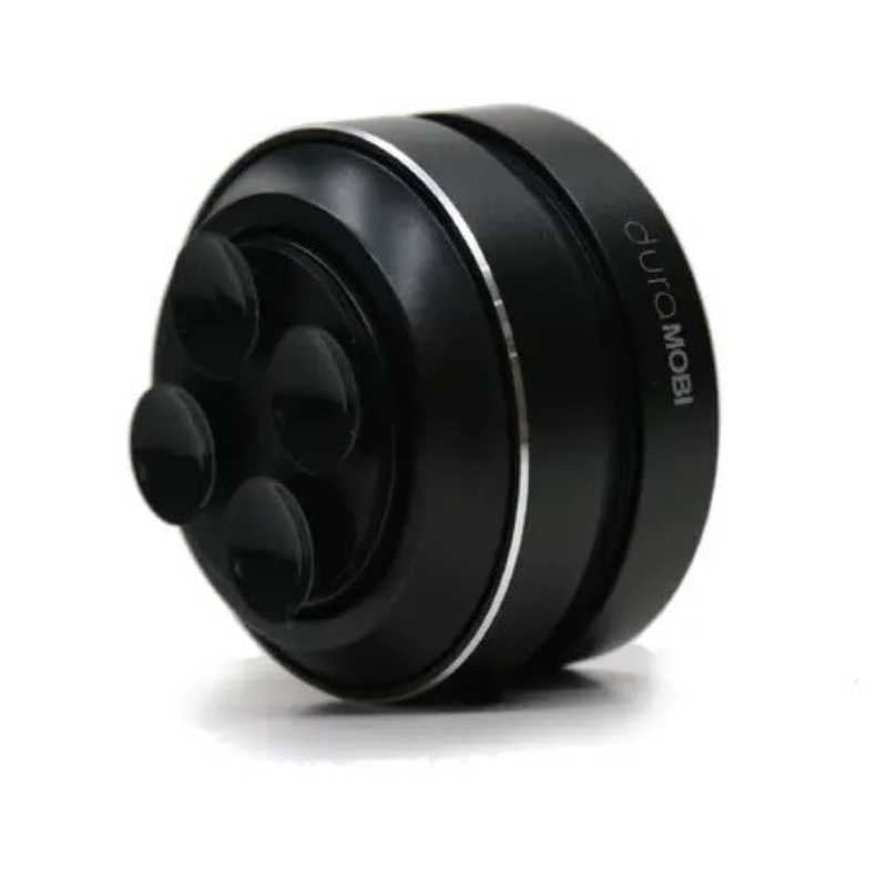 Underside of the black speaker—compact, wireless, and designed for immersive audio experience